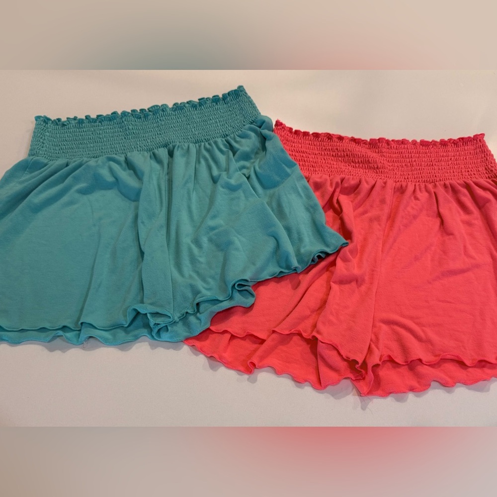 ZENANA Smocked Waist Scalloped Edge Shorts - TWO Pair